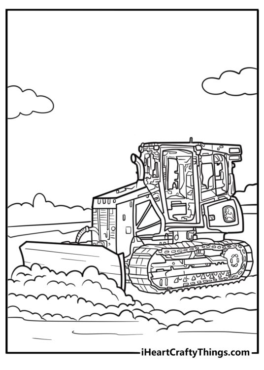 John Deere bulldozer pushing soil printable coloring sheet