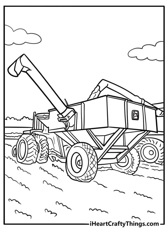 John Deere grain cart during harvest free coloring sheet