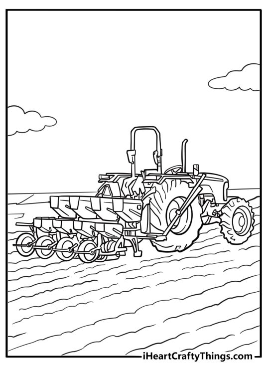 John Deere planter seeding a field printable coloring sheet