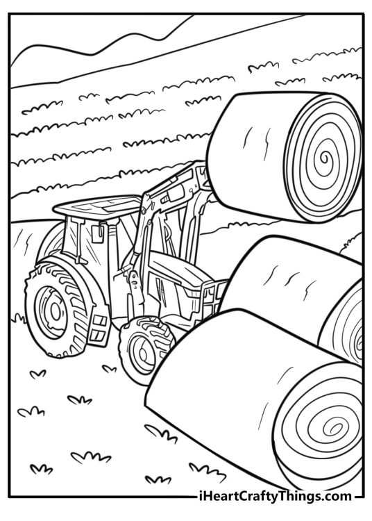 John Deere tractor with hay baler printable coloring page