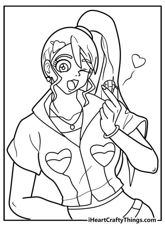 Julie Makimoto cheering with her Bakugan coloring page