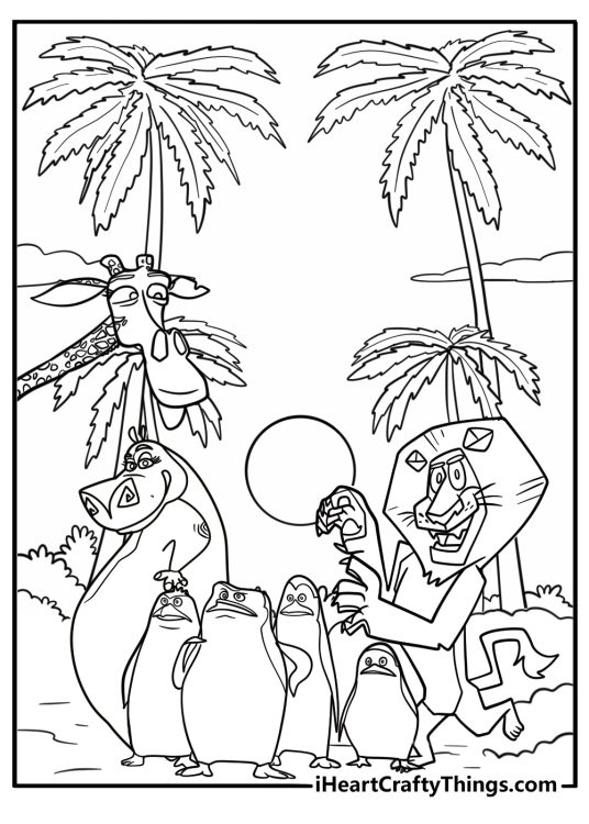 Jungle in Madagascar with palm trees coloring sheet