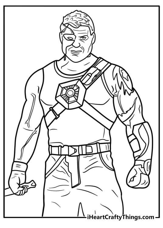 Kano with red cybernetic eye detailed Mortal Kombat coloring sheet