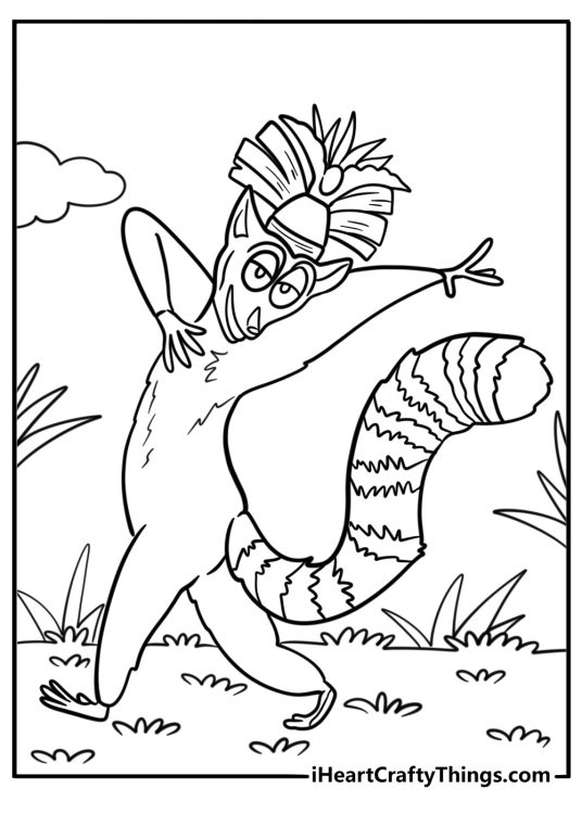 King Julien dancing coloring page