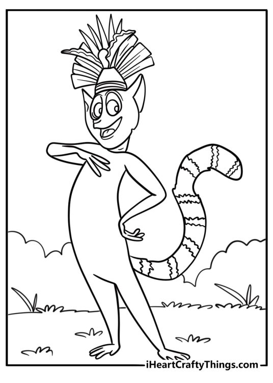 King Julien wearing his crown coloring sheet