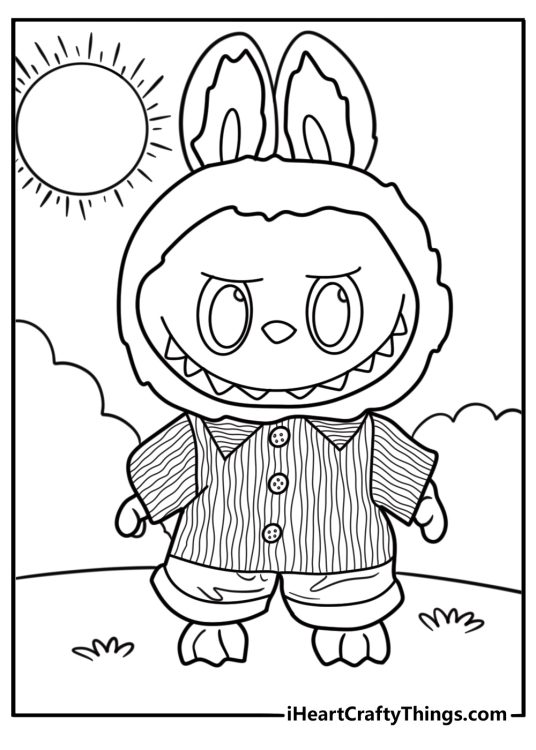 Labubu wearing a striped shirt coloring sheet