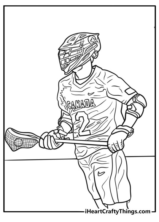 Lacrosse player with stick wearing Canada gear coloring sheet