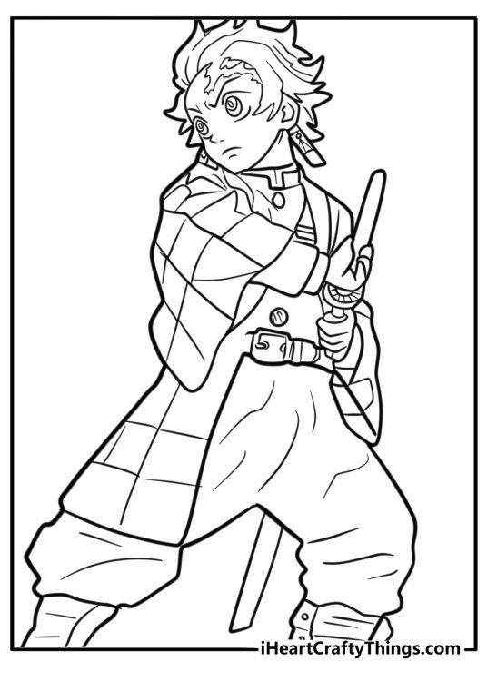 Lanjiro swinging his katana in combat fun coloring sheet