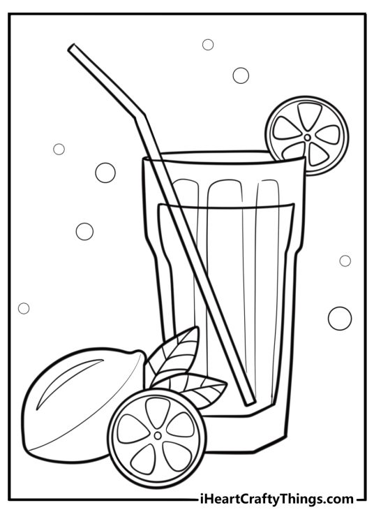 Lemonade in a glass with a straw printable coloring sheet
