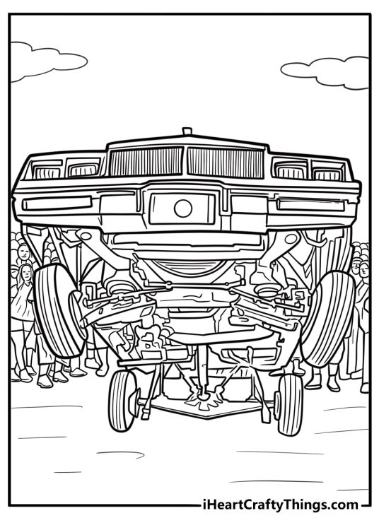 Lowrider at a car show with crowd coloring page