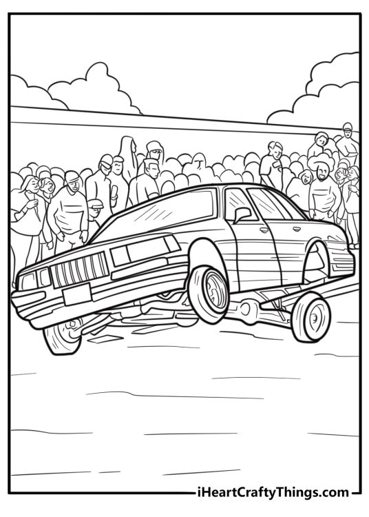 Lowrider bouncing in a parade free coloring sheet