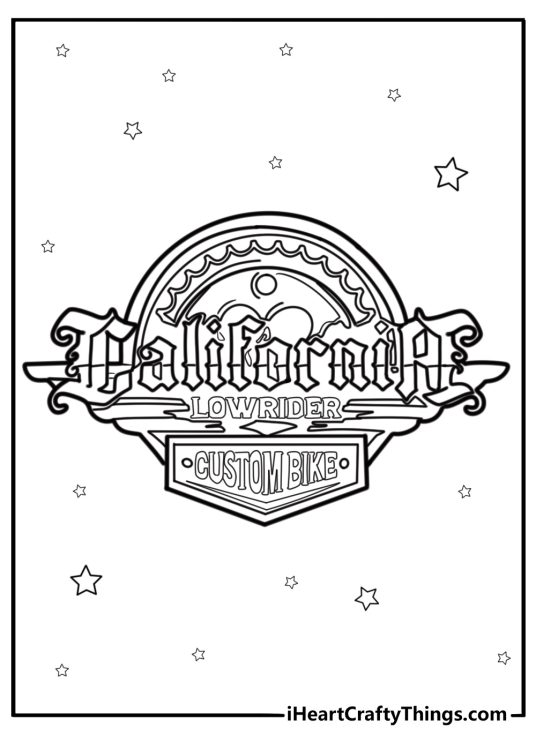 Lowrider club logo with stylized text coloring page