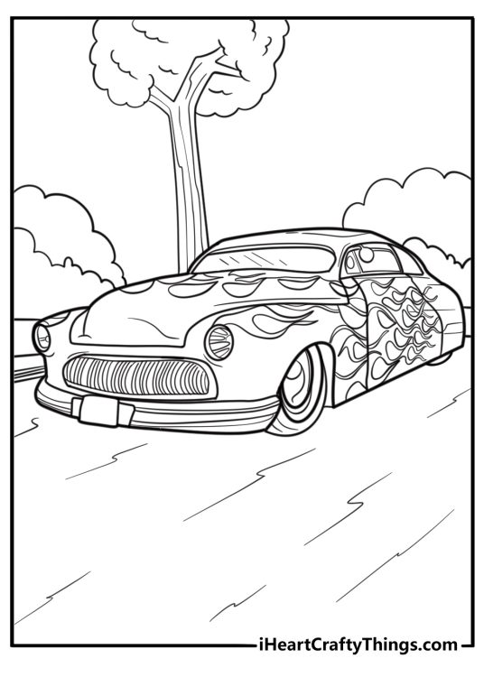 Lowrider with detailed flame design coloring sheet