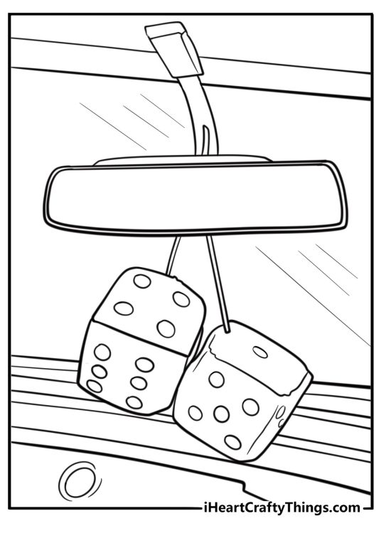 Lowrider with fuzzy dice on mirror coloring sheet