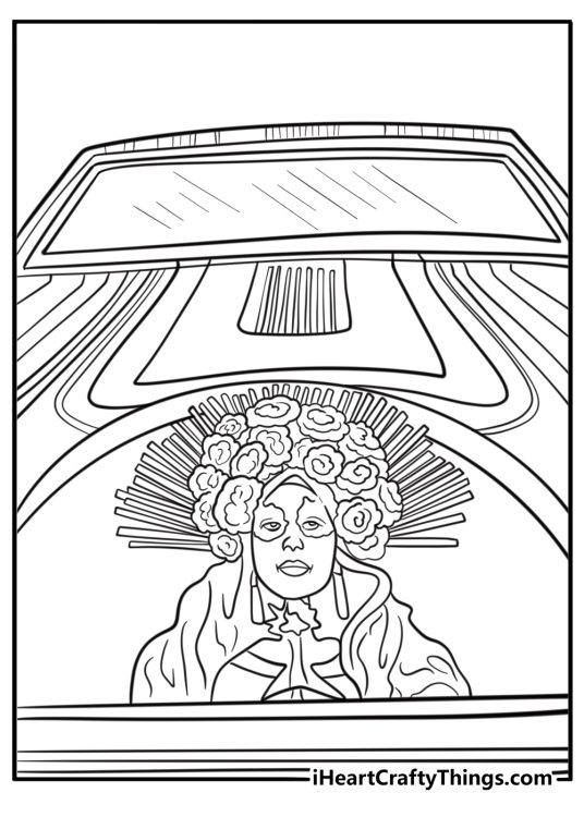 Lowrider with mural on hood detailed coloring sheet