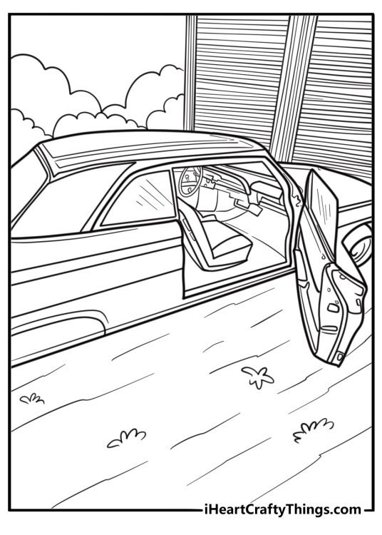 Lowrider with open doors showing interior coloring page