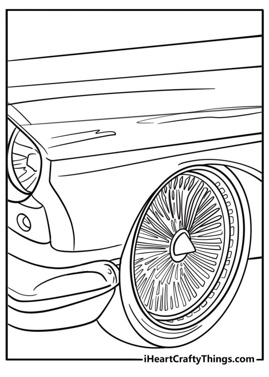Lowrider with wire spoke wheels free coloring page