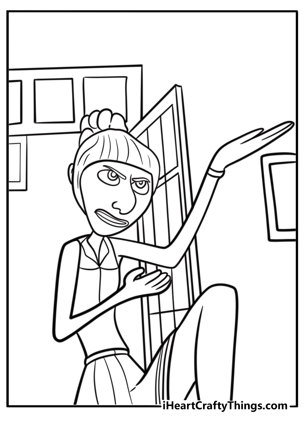 Lucy kicking open a door coloring page