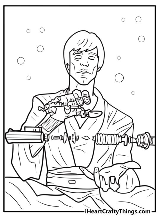 Luke building a new lightsaber coloring page