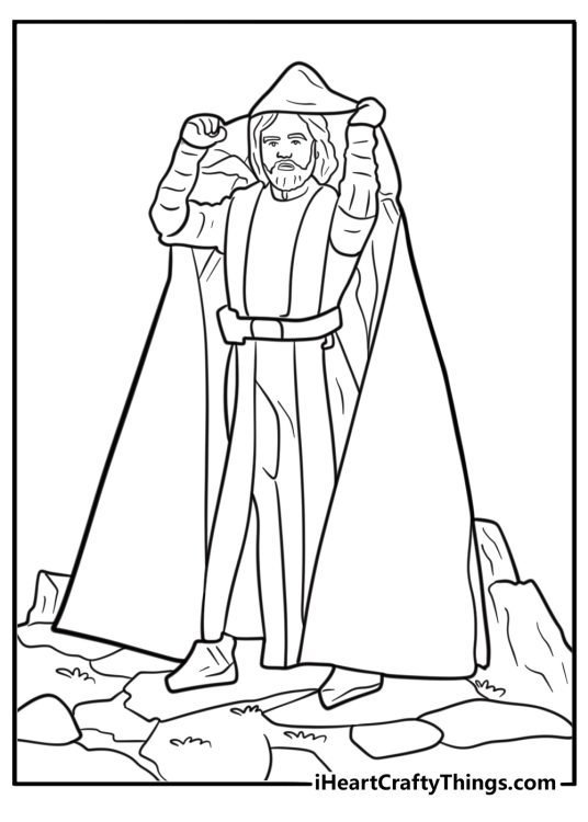 Luke Skywalker on Ahch To island coloring sheet