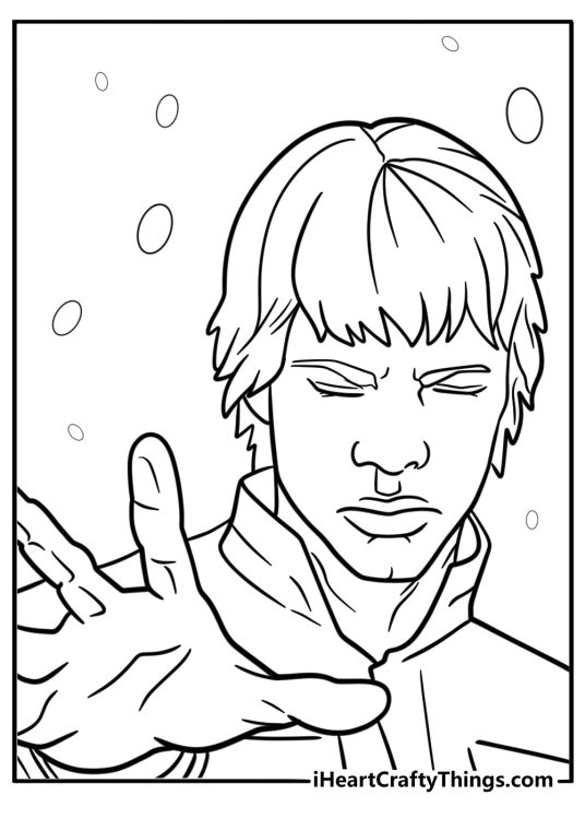 Luke using the Force with eyes-closed coloring page