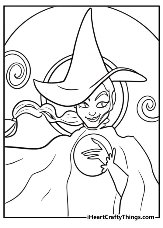 Magic swirling around Elphaba detailed coloring sheet