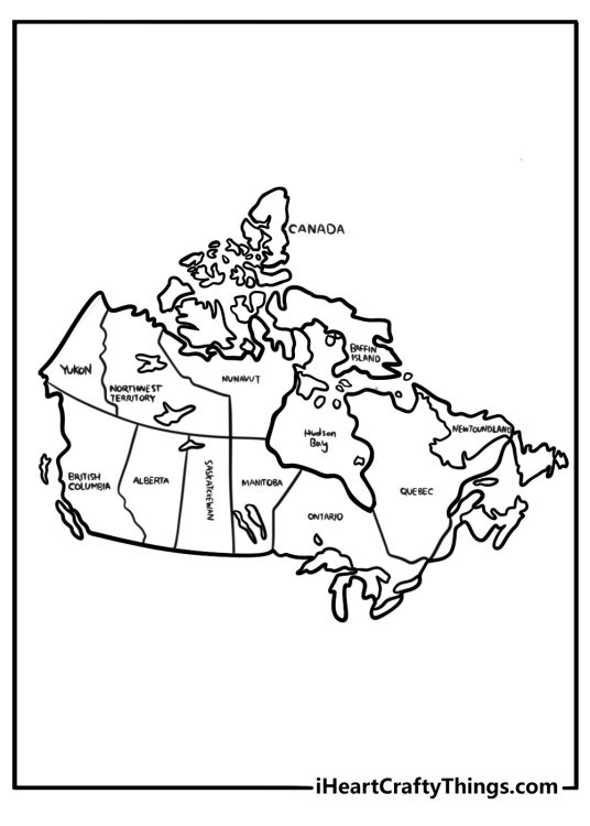 Map of provinces and territories with labels coloring sheet