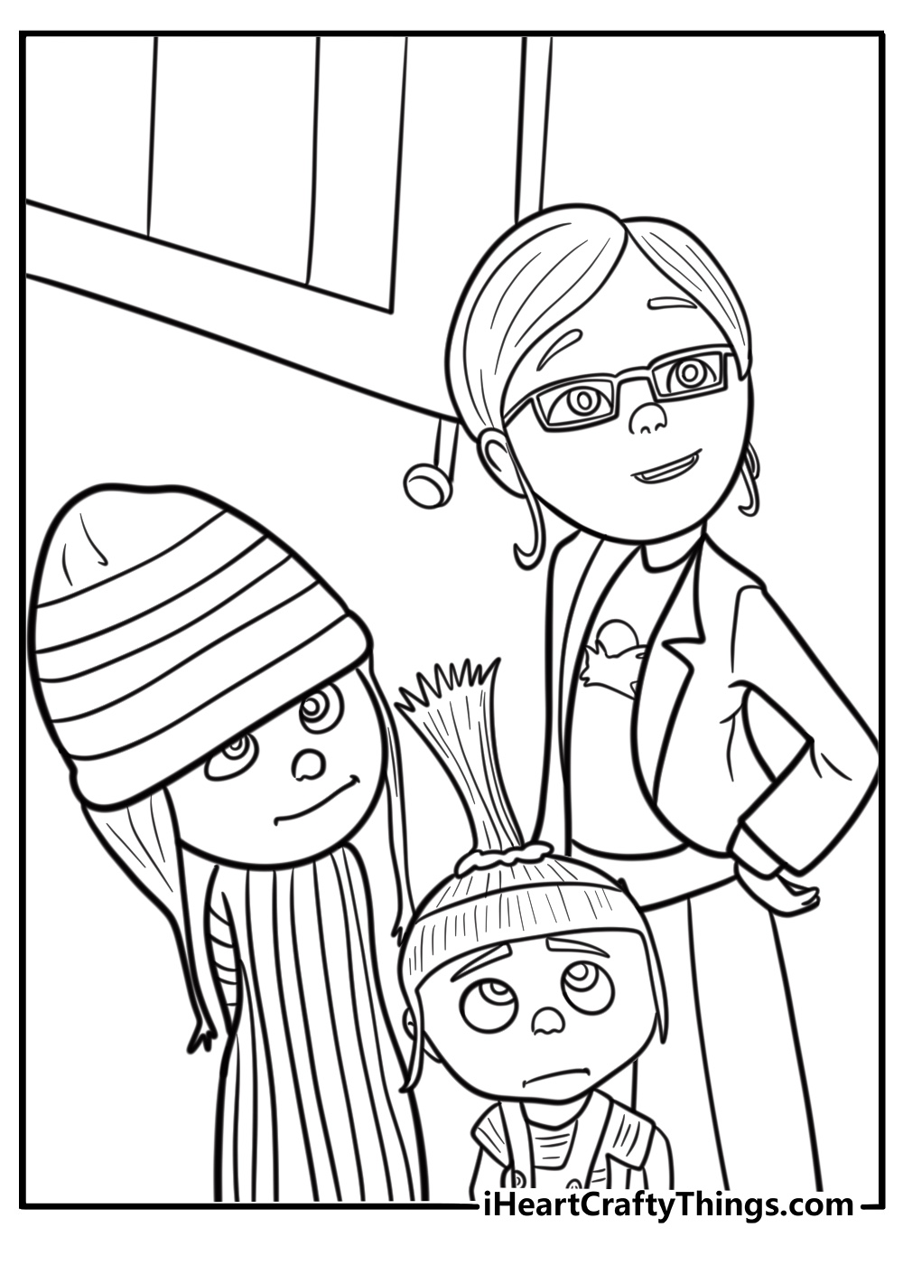 Margo Edith and Agnes watching TV coloring page