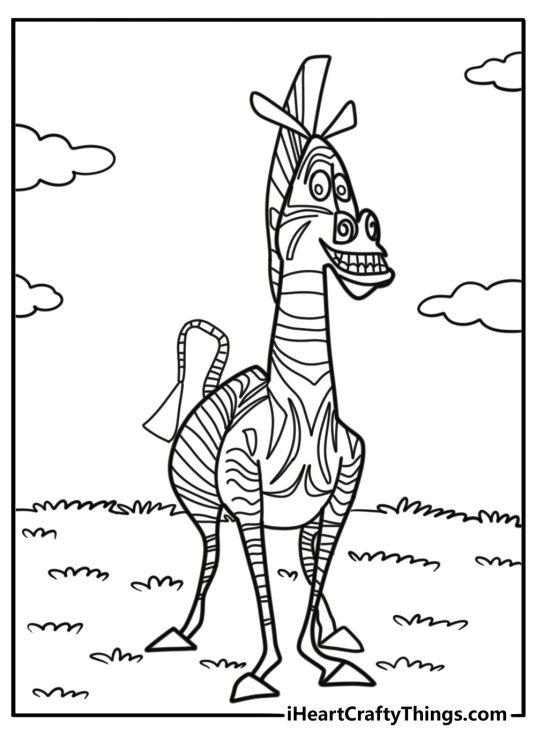 Marty the zebra smiling coloring sheet