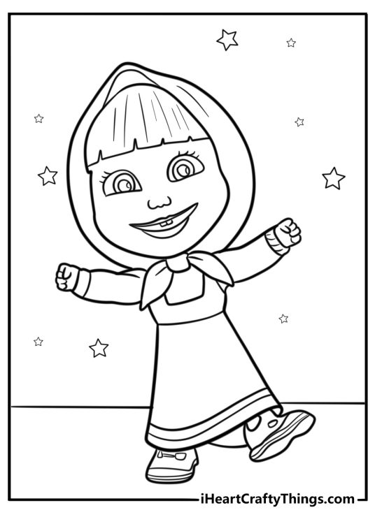 Masha dancing with joy printable coloring sheet