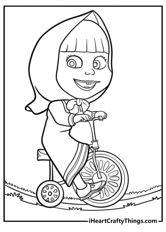 Masha riding a bicycle free coloring page