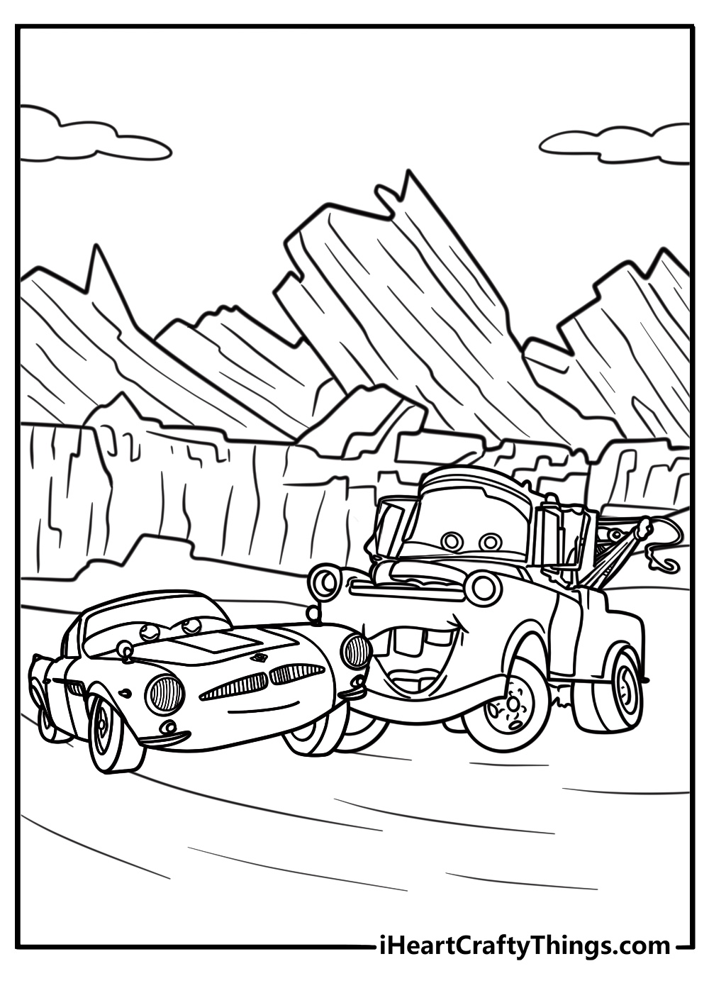 Mater and Finn McMissile on a spy mission coloring page