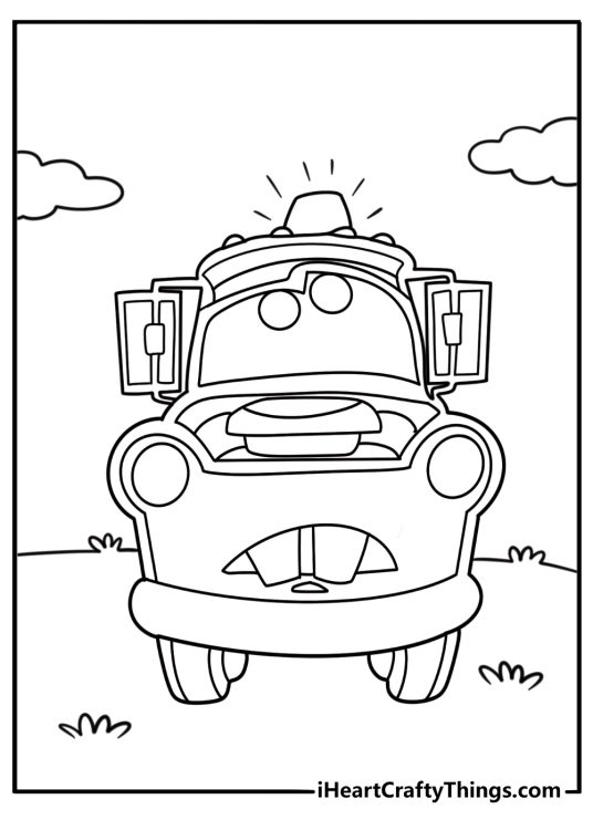 Mater dreaming of being a race car coloring page