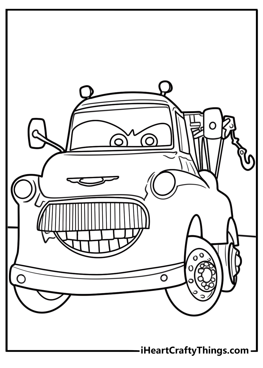 Mater dressed as a spy from Cars 2 movie coloring sheet