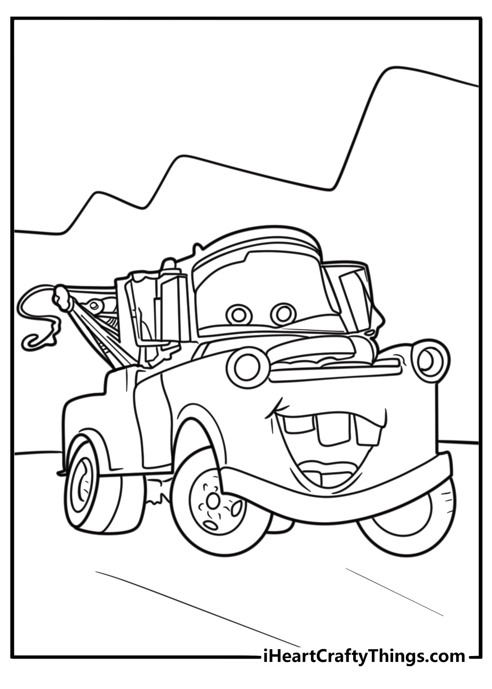 Mater driving through Radiator Springs coloring page