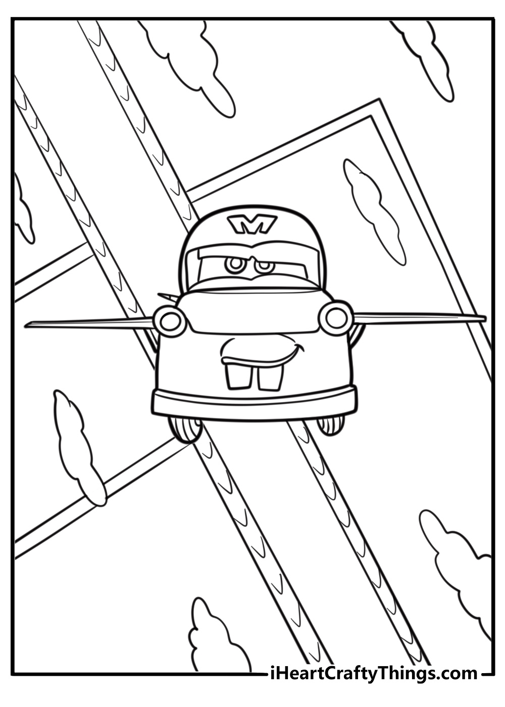 Mater flying with rockets in spy gear coloring sheet