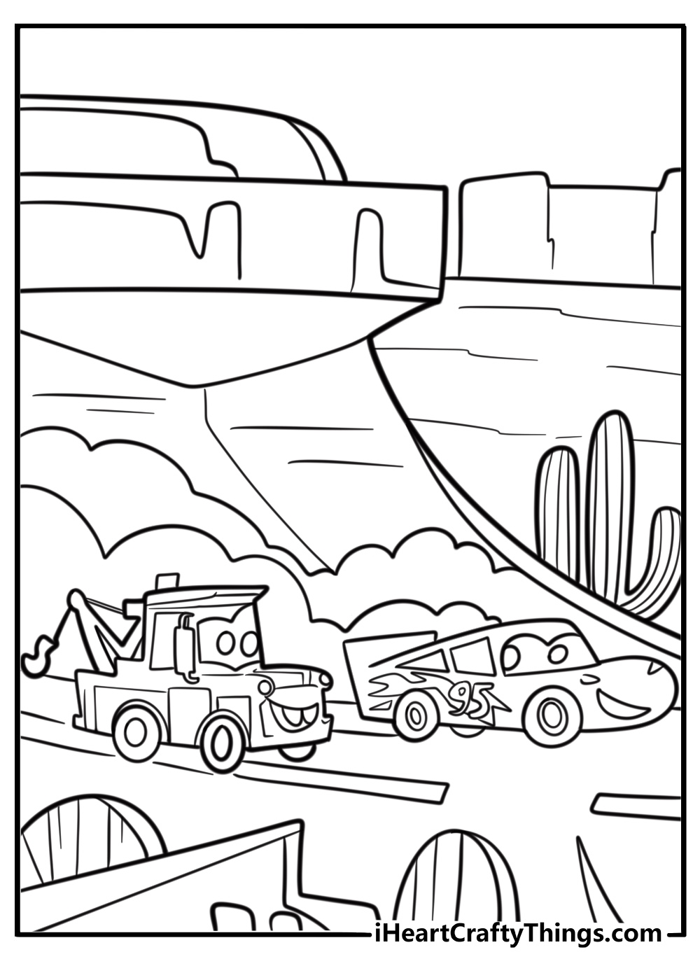 Mater racing in a demolition derby from Cars 3 coloring sheet