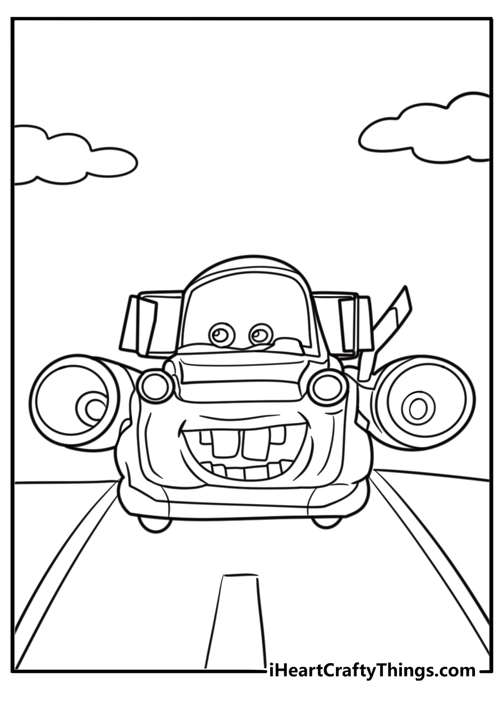 Mater showing his engine in a funny scene coloring sheet