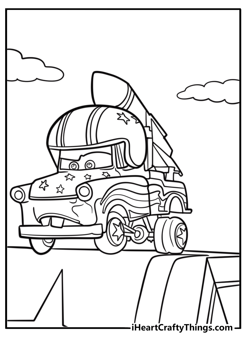 Mater telling a tall tale in a storytelling scene coloring page