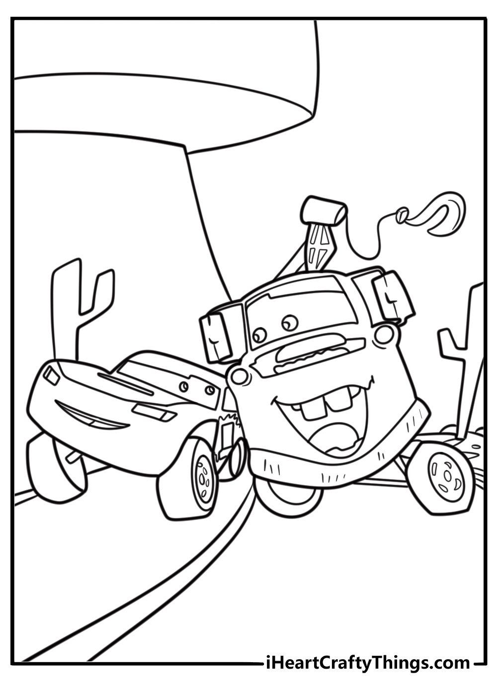 Mater with Lightning McQueen side by side coloring sheet