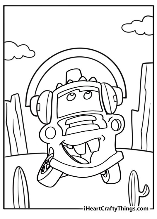 Mater with headset during a mission coloring page