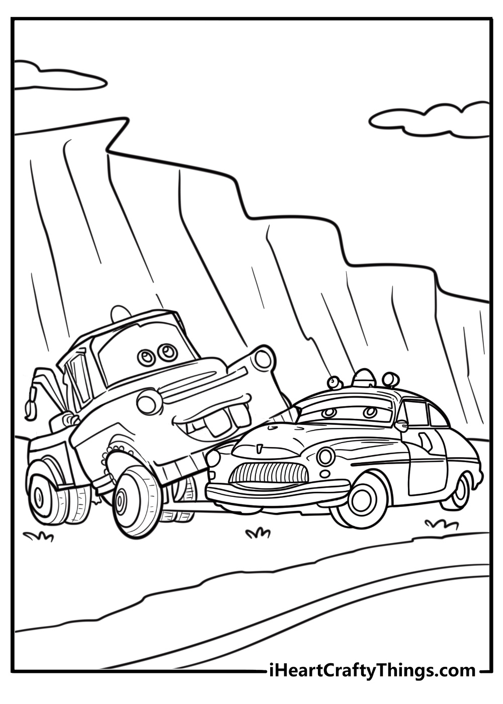 Mater with sheriff from Radiator Springs coloring sheet