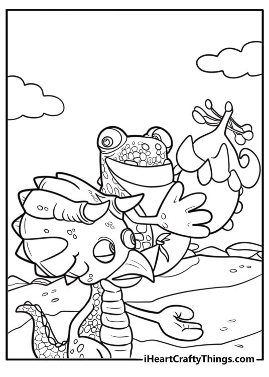 Mazu showing a discovery to her friends coloring page