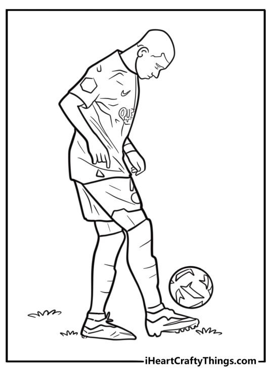 Mbappe controlling the ball with his foot coloring page
