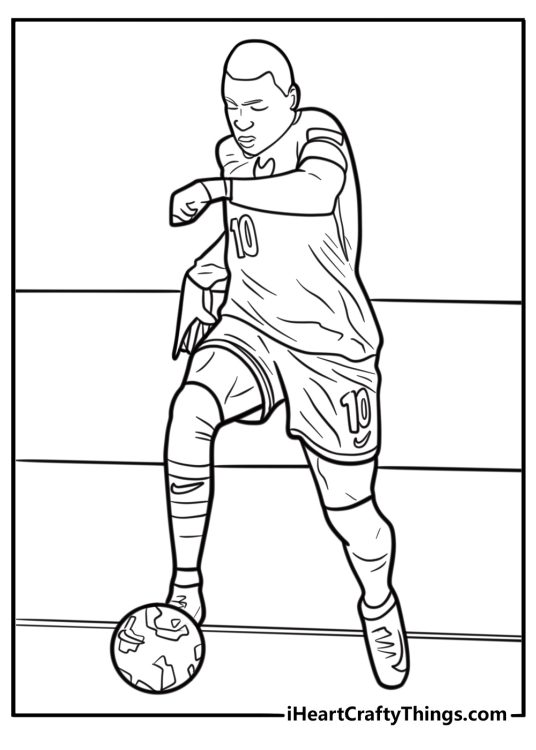 Mbappe focused during a penalty kick coloring page