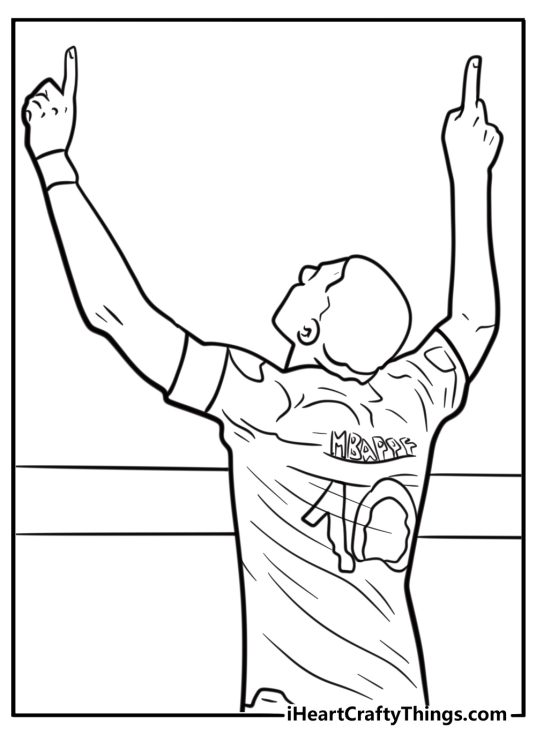 Mbappe pointing to the sky after scoring coloring page