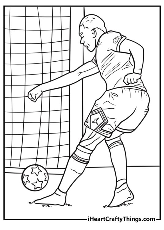 Mbappe shooting the ball towards goal coloring page