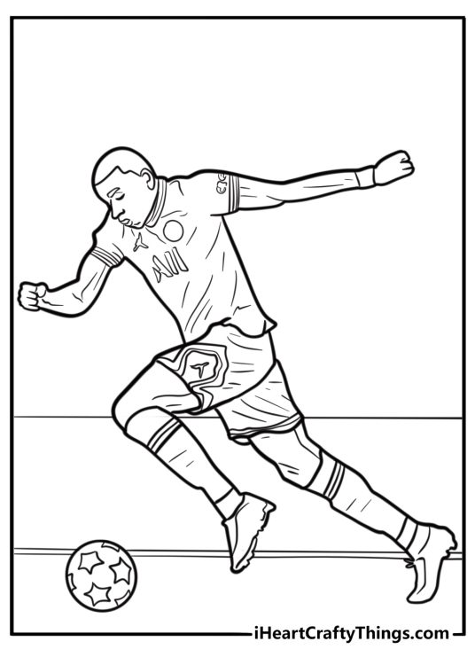 Mbappe sprinting during a match coloring page