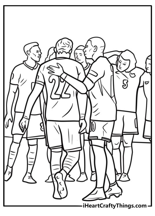 Mbappe standing with teammates before kickoff coloring page 