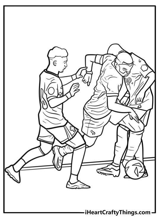 Mbappe surrounded by defenders during a match coloring page